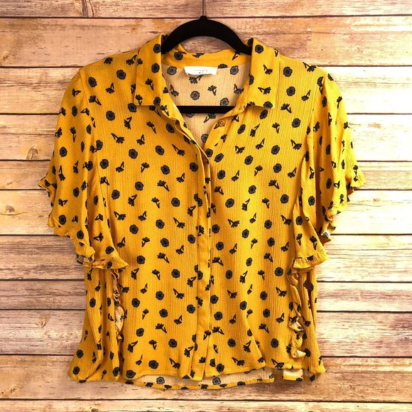 Anthropologie Tops - Anthro | Elodie Ruffle Sleeve Button Down Shirt